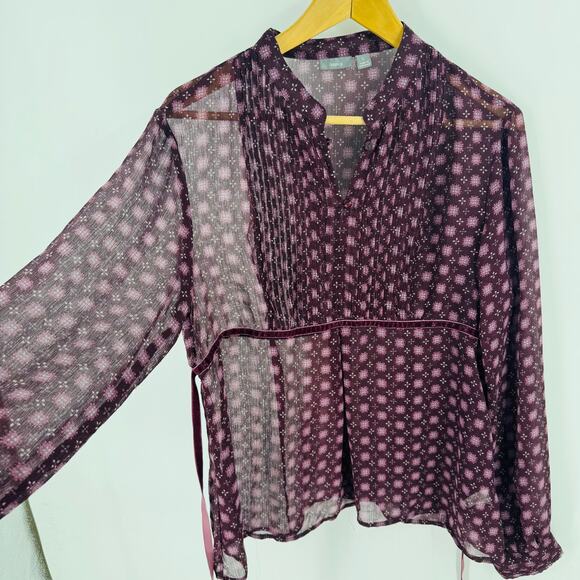 Apt. 9 Sheer Babydoll Blouse Size L Y2K Burnout Velvet Floral Boho Top - Picture 4 of 9